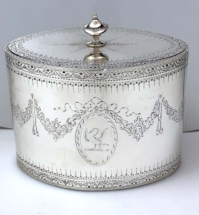 English antique silver tea caddy London 1784